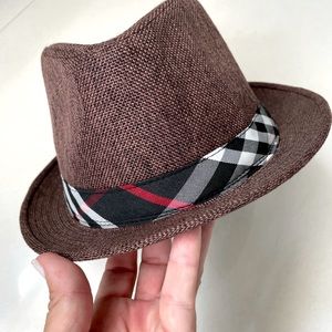 NEW small Fedora woven plaid band hat